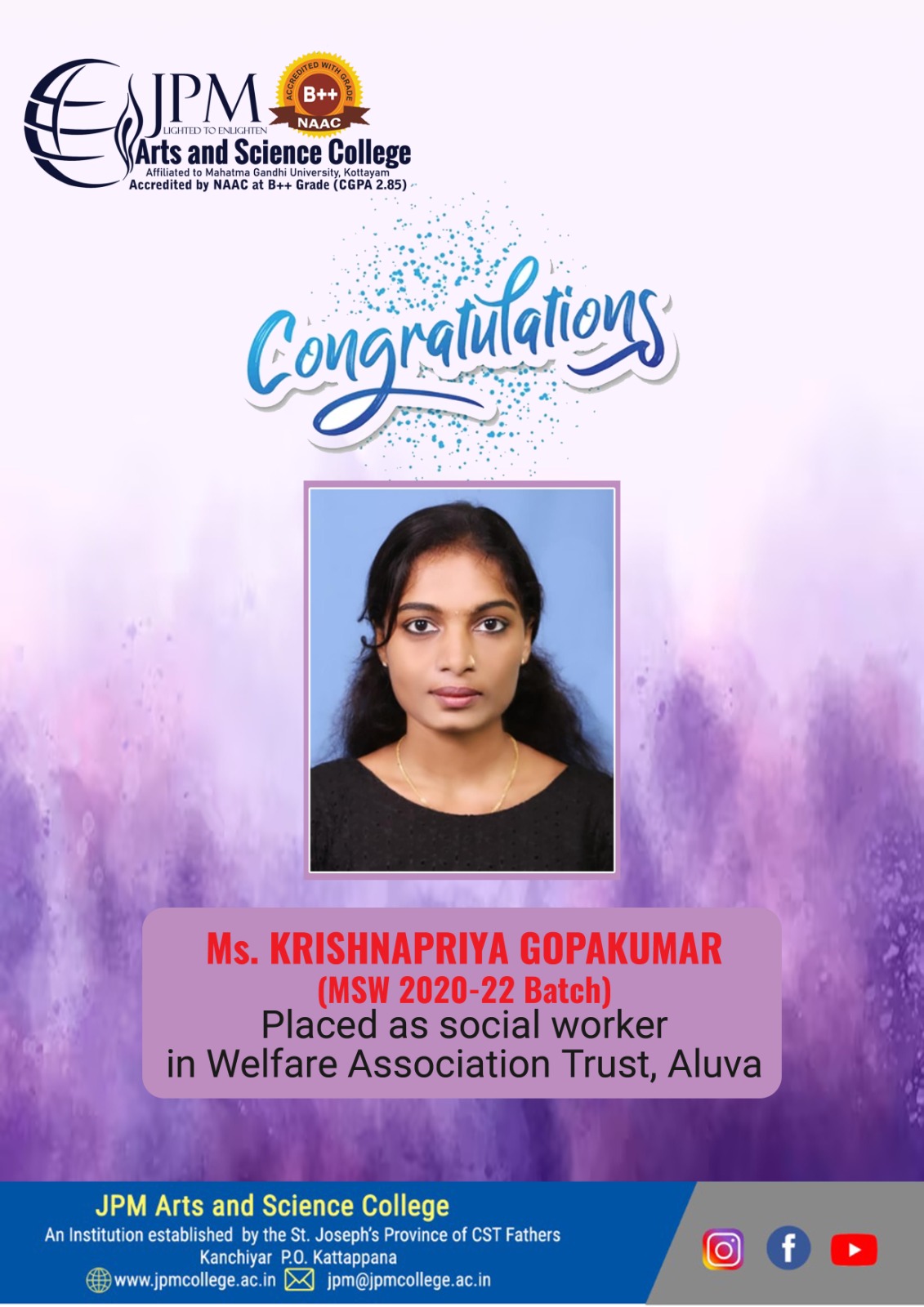 Congratulations Krishnapriya Gopakumar